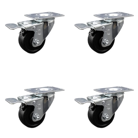 Service Caster 3 Inch SS Soft Rubber Wheel Swivel Top Plate Caster Set Total Lock Brake SCC SCC-SSTTL20S314-SRS-4
